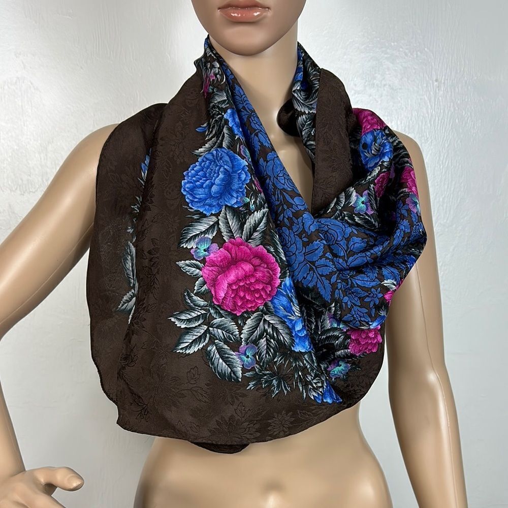 Albert Nipon Collection XIIX Japan Scarf Floral Print Silk Vintage